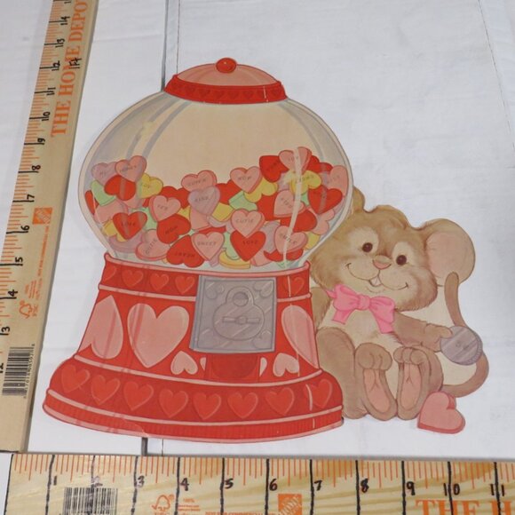 Vintage Valentine FLOCKED Mouse and Gumball Machine DOUBLE SIDED - Picture 2 of 5